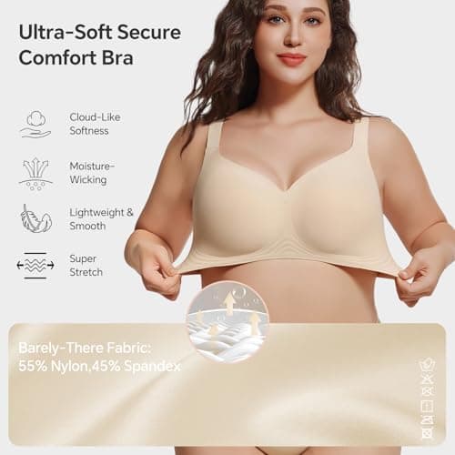 UIMERO 2026 Womens Wireless Bra Seamless Jelly Bras Full Coverage Push Up Supportive Comfortable No Underwire Tshirt Bras Nude — view 3