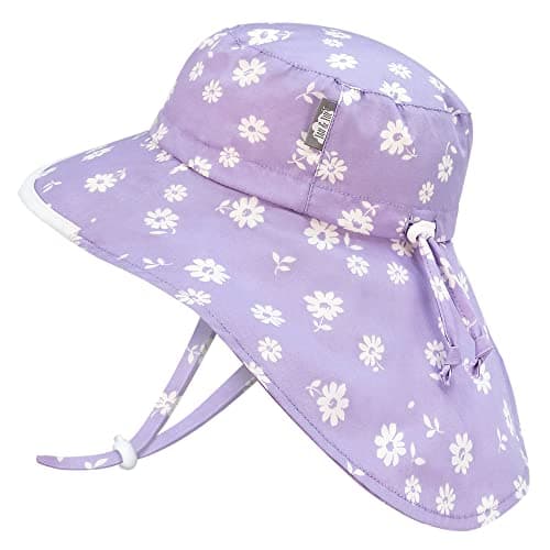 Jan & Jul Grow-with-Me 100% Cotton Wide Brim Toddler Girl Sun Hat (L: 2-5 Years, Purple Daisy)