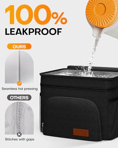 HOTOR Insulated Lunch Box for Men & Women - Leak-Proof Cooler Lunch Bag with 4 Pockets, Adjustable Strap, Ideal for Work, Picnic, Travel - Medium, Black, 10.2"×6.9"×8.5" — view 4