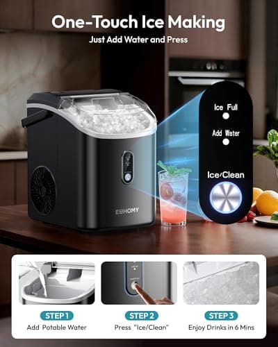 EUHOMY Nugget Ice Maker Countertop with Handle, Ready in 6 Mins, 38lbs/Day, Removable Top Cover, Self-Cleaning, Portable Chewable Ice Maker with Basket, Scoop, for Home/RV/Party/Camping (Black) — view 4
