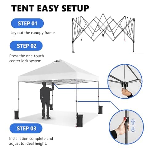 OLIXIS 10x10ft 1-Person Pop Up Canopy Tent, Heavy Duty One Push Setup Portable Outdoor Shelter for Beach Events Camping with Rolling Carry Bag, Snow White — view 5