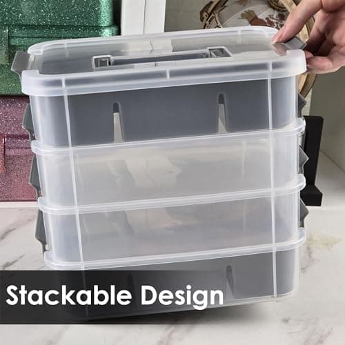 CraftGenes Grey&White Modern Plastic Storage Box - 4-Layer Durable Craft Storage Containers with 2 Removable Trays for Arts & Crafts Supplies, Sewing, Office, Seasonal Decor — view 8