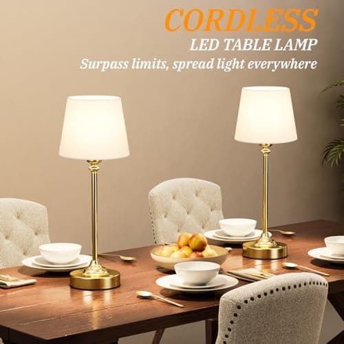 Cordless Table Lamp Rechargeable Gold - 1 Pack Brass 4000mAH Battery Operated Lamp for Decor, 3000K Stepless Dimming Touch Control Wireless Lamp for Bedroom, Dining Table, Counter, Living Room — view 6