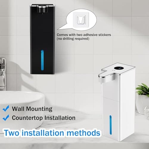 2 Pack Automatic Liquid Soap Dispenser Touchless, USB Rechargeable Smart Hand Soap Dispenser, 4-Level Adjustable, 14.88oz/440mL Wall Mount for Bathroom Kitchen Dish Soap-White+Black — view 2