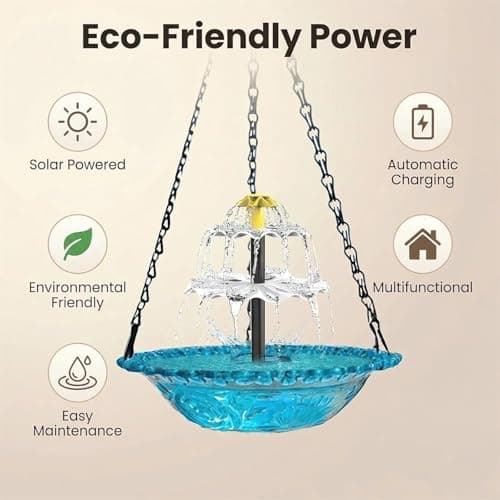 Hanging Solar Bird Bath Fountain - Cascading Water Feature for Garden, Solar Powered Bird Bath Fountain Outdoor, Hanging Bird Bath with Solar Fountain for Patio Yard Decor (Blue) — view 2