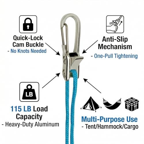 6 Pack Rope with Roller Tensioner for Easy and Secure Tying,2026 New Heavy Duty Retractable Buckle Rope with Accessory Cord for Camping Boating Home Storage Outdoor Use
