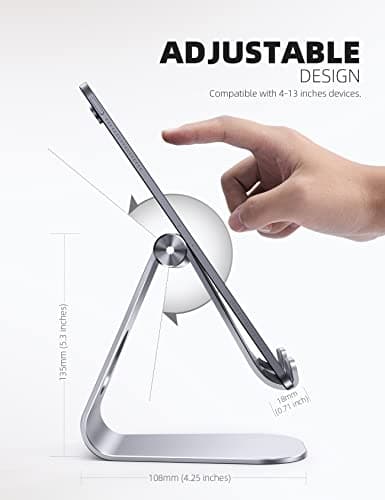 Lamicall Tablet Stand, Adjustable iPad Stand : Desktop Stand Holder Dock Base Mount for iPad Pro Air mini 9.7 12.9 10.5, Kindle, Samsung Galaxy Tab and Other Tablet 4-13", Desk, Kitchen - Silver — view 4