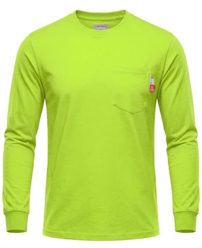 KONRECO FR Tee Shirts High Visibility Lightweight 6oz Long Sleeve Hi-Vis Flame Resistant Safety Shirts CAT 2, Yellow, Small