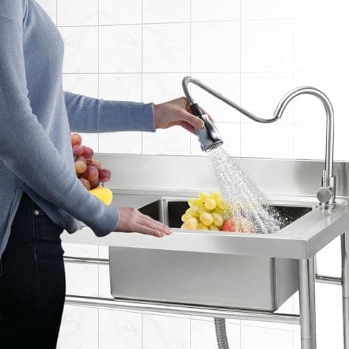 47.2" x 33.5" x 19.7" Stainless Steel Utility Sink, Freestanding Single Bowl with Hot & Cold Water Faucet & Undershelf, Commercial Kitchen Laundry Bathroom Garage Garden Sink — view 5