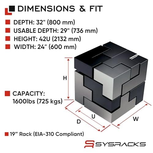 Sysracks 42U IT Data Network Freestanding Server Cabinet Computer Case - Over 150 Dollars Accessories Included - Powerbar, Cooling System, LCD Screen, Wheels, Shelf and More — view 2