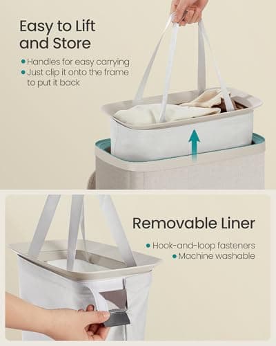 SONGMICS Laundry Basket, 17.2 Gal. Laundry Hamper, Easy Assembly, with Lid and Handles, Removable Liner, 15.4 x 8.7 x 29.5 Inches, Cappuccino Beige ULCB810LH01 — view 4