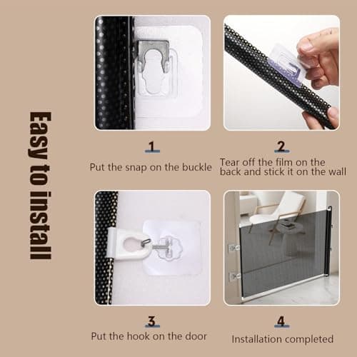 Retractable Babys Gate for Stairs - Dog Gate & Barrier Indoor Stairs Babys Gates, No Drilling Door Barrier, for Stairway Hallway Patio Porch Yard Balcony Deck Bathroom Garage — view 5