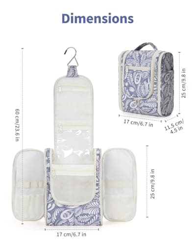 Narwey Small Hanging Toiletry Bag Women Travel Toiletries Makeup Bag Cosmetic Make up Bags for Travel Size Essentials Accessories (Medium, Blue Leaf) — view 7