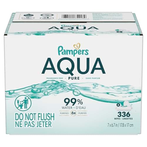Pampers Aqua Pure Baby Wipes, 99% Water, Fragrance Free, 336 Baby Wipes Total (6X Flip-Top Packs)