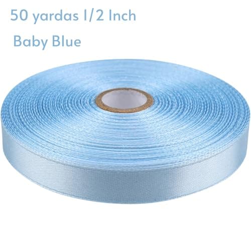 SJRIRG 1/2 Inch Baby Blue Satin Ribbon 50 Yards Single Face Polyester — view 2