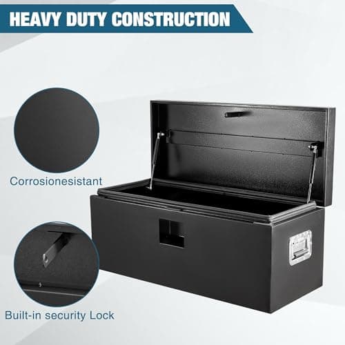 GarveeTech Heavy Duty Steel Truck Bed Tool Box, Weatherproof & Lockable Storage Chest with Dual Gas-Shock Lid, Pry-Resistant Security, Fits Pickup, Trailer, RV, Black