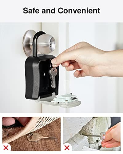Puroma Key Lock Box, Portable Combination Lockbox Wall-Mounted Key Storage Box for House Keys, Resettable Code Safe Security Lock Box for Home, Office, Apartment Spare Key Storage (1 Pack, Gray) — view 6
