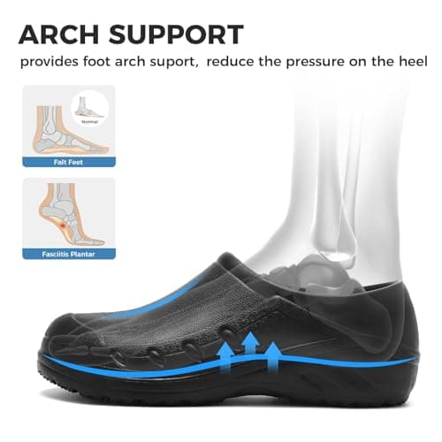 Ulogu Waterproof Non Slip Chef Clogs for Men Women Slip Resistant Work Shoes for Nurses Chefs Kitchen Restaurant & Food Service Black — view 3