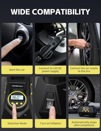 Tire Inflator Portable Air Compressor, 9.8Ft Cord-12V DC-Powered Air Pump for Car Tires, Car Accessories-Auto Fast Pump with Digital Pressure Gauge, LED Light for Car, Motorcycle Bicycle Ball Balloons — view 5