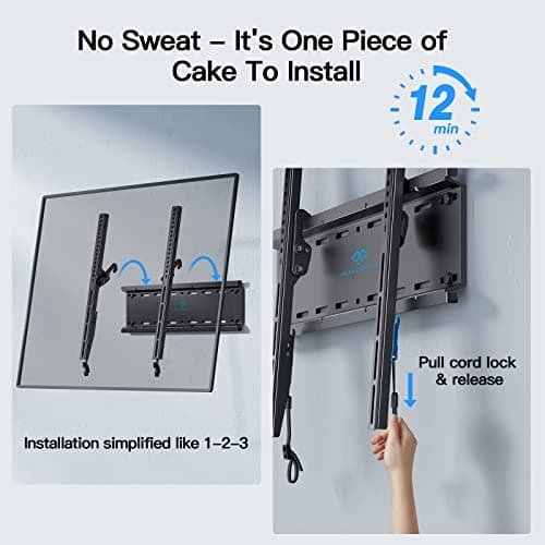 PERLESMITH Tilting TV Wall Mount Bracket Low Profile for Most 23-60 inch LED LCD OLED, Plasma Flat Screen TVs with VESA 400x400mm Weight up to 115lbs, Fits 16" Wood Stud — view 3