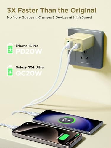 USB C Charger Block, 40W 4-Port Fast Charger 20W Type C Charging Block 3.1A USB Wall Charger Dual Port PD+QC Charging Cube for iPhone 16 15 14 13 12 Pro Max XS, iPad, Samsung Phone (Yellow) — view 2