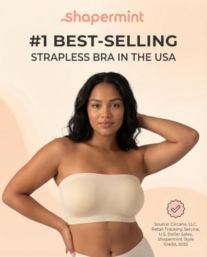 SHAPERMINT Convertible Strapless Bras for Women - Compression Wireless Bandeau Bra Top Beige — view 3