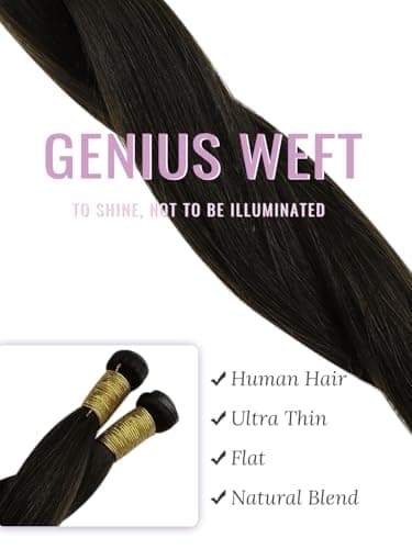 Fshine Brown Genius Weft Hair Extensions Sew in Real Human Hair 16 Inch Darkest Brown Weft Remy Hair Extensions Straight Brown Weave Hair Extension Human Hair 50 Grams — view 4