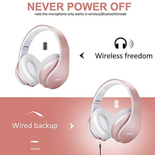 ZIHNIC Bluetooth Headphones Over-Ear, Foldable Wireless and Wired Stereo Headset Micro SD/TF, FM for Cell Phone,PC,Soft Earmuffs &Light Weight for Prolonged Wearing(Rose Gold) — view 4