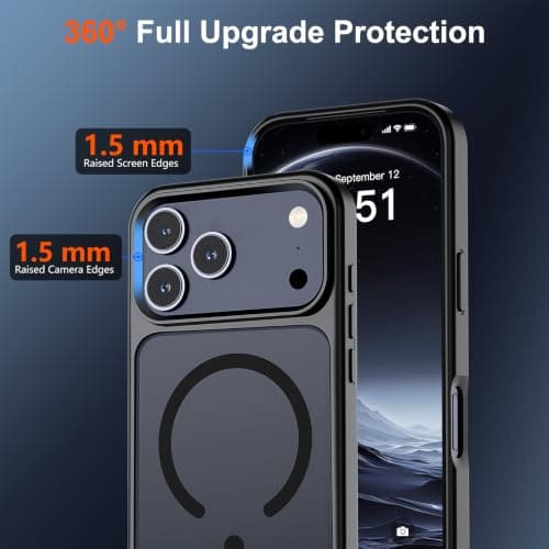 SUPFINE Magnetic for iPhone 17 Pro Max Case with Screen Protector (Compatible with MagSafe)(Military Grade Drop Protection) Translucent Matte Phone Cover,Black — view 3