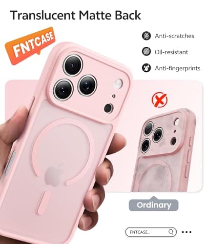 FNTCASE for iPhone 17 Pro-Max Case: [Compatible with Magsafe] Translucent Matte Cases with [Full Camera Protection] [Screen Protector] Military Grade Shockproof Protective Phone Cover - Light Pink — view 6