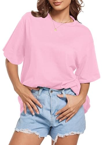 ADOREJOY Womens Oversized T-Shirt Summer Short Sleeve Tops Casual Boyfriend Shirt Loose Fit Tees(Pink,XL) — view 4