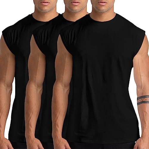 Holure 3 Pack Men's Gym Tank Tops Workout Sleeveless T-Shirts Athletic Muscle Tank Training Bodybuilding Tee Shirts Black/Black/Black-L