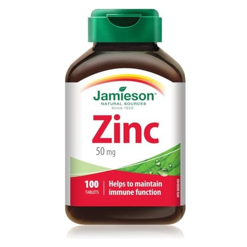 Jamieson Ultra Strength Zinc 50 mg, Supports Immune Health, Tissue Formation, and Healthy Skin. Vegetarian, Non-GMO, Gluten-Free, 100 Tablets, Proudly Canadian