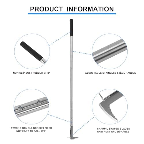 BARAYSTUS Crack Weeder, Stainless Steel Manual Crevice Weeding Tool, Long Handle Weed Grabber Remover, L-Shaped Manual Weeder Puller, Durable Crevice Weeding Tool for Sidewalk Garden Patio Lawn — view 4
