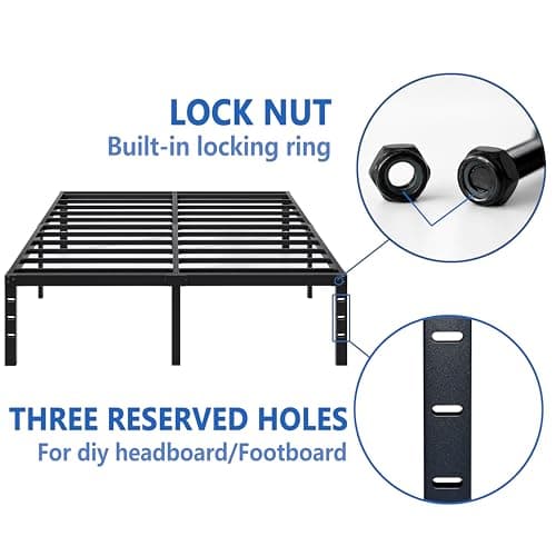 NEW JETO Metal Bed Frame,Queen Size Bed Frame with Storage Space,Heavy Duty Sturdy Mattress Foundation,Easy Assembly,No Box Spring Needed, Black,14 Inch,Queen — view 4