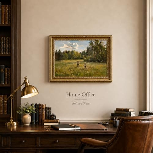 Canvas Wall Art Framed - Kids in Summer Field Landscape Painting, Vintage Gold Framed Picture Poster Prints Artwork for Home Wall Decor,12x16 Inch — view 3