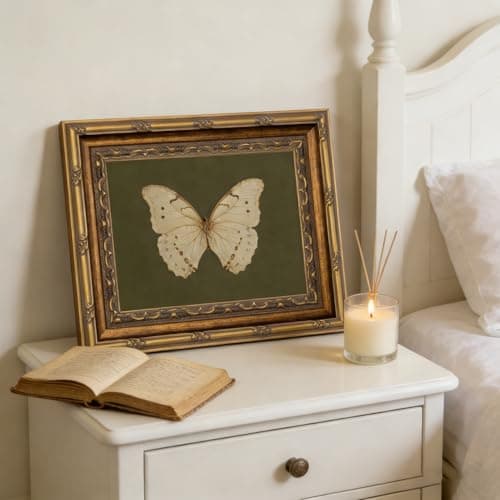 Vintage Gold Framed Wall Art Classical White Butterfly Wall Art Small Moody Insect Green Wall Decor Picture Antique Cottagecore Moth Gallery Aesthetic Poster Print for Living Room Bedroom 9x11in — view 5