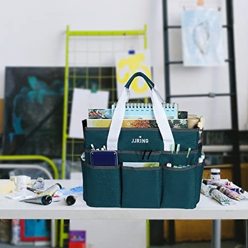 JJRING Craft Organizer Tote Bag, Large Art Storage Caddy with Multiple Pockets, Bluish Green Sewing Bag for Art, Craft, Scrapbooking, School, Medical, and Office Supplies Storage — view 6