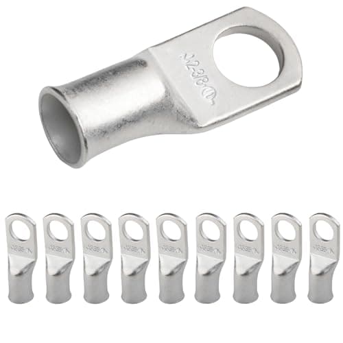 SELTERM 10pcs 2 AWG-3/8 Stud Tinned Copper Wire Lugs, Heavy Duty Battery Cable Ends,2 Gauge Ring Terminals, UL Battery Lugs Marine Grade Copper Eyelets Electrical Battery Terminal Connectors