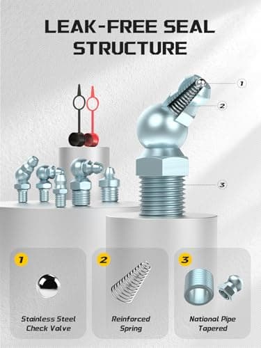 AZUNO Grease Fittings Assortment, 240 Pcs SAE & Metric Grease Nipples NPT 1/4" 1/8" M6 M10, Straight 45 90 Degree Grease Zerk Fittings with Caps for Grease Gun — view 2