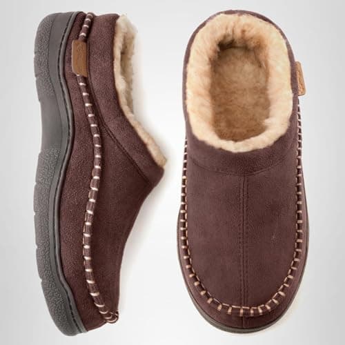 Zigzagger Men's Slip On Moccasin Slippers, Indoor/Outdoor Warm Fuzzy Comfy House Shoes, Fluffy Wide Loafer Slippers,Coffee, 9-10 D(M) US — view 7
