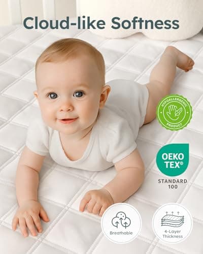Yoofoss Waterproof Crib Mattress Protector 2 Pack, Quilted Crib Mattress Pad Cover Ultra Soft and Breathable, Machine Washable Toddler Mattress Protector for Standard Baby Crib Size 52''x28'' — view 2