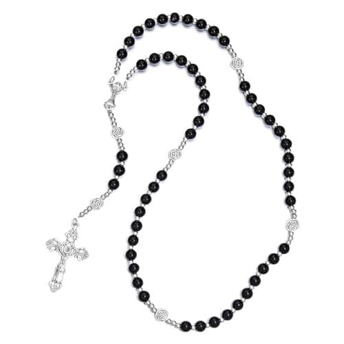 Merroyal Glass Pearl First Communion Rosary with Chalice Centerpiece and Ornate Crucifix, Boys and Girls, Includes Holy Cup Metal Gift Box and Satin Drawstring Bag, 18.5 Inches, Glass Pearl, glass