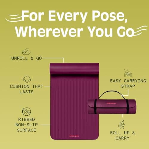 Retrospec Solana Yoga Mat 1" And 1/2" Thick With Nylon Strap for Men And Women - Non Slip Exercise Mat For Home Yoga, Pilates, Stretching, Floor And Fitness Workouts — view 4