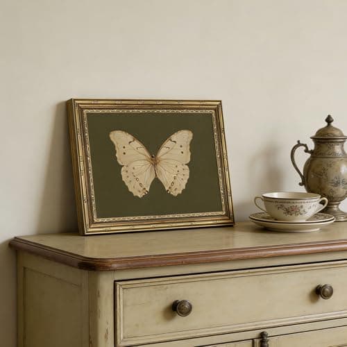 Vintage Gold Framed Wall Art Classical White Butterfly Wall Art Small Moody Insect Green Wall Decor Picture Antique Cottagecore Moth Gallery Aesthetic Poster Print for Living Room Bedroom 9x11in — view 4