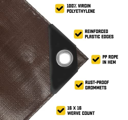 Core Tarps Extreme Heavy Duty 20 Mil Tarp Cover, Waterproof, UV Resistant, Rip and Tear Proof, Poly Tarpaulin with Reinforced Edges for Roof, Camping, Patio, Pool, Boat (Brown/Black 20′ X 20′) — view 3