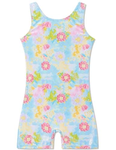 Ewbob Gymnastics Leotards for Girls Sparkly Biketards Dance Unitard with Shorts Quick Dry Sleeveless One-Piece Bodysuits Outfits 2-10 Years（008-4-5Y）