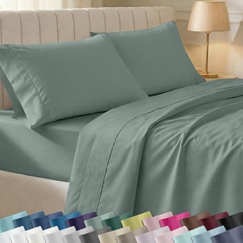 California Design Den 100% Cotton Sheets, Softest Queen Sheet Set, Cooling Sheets for Bed with Deep Pockets, 400 Thread Count Sateen, Bedding Sheets & Pillowcases, Queen Sheets (Sage Green)