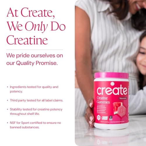 Create Creatine Monohydrate Gummies for Men & Women, Boost Focus, Strength, and Endurance, Anti-Melting Formula, Vegan, Gluten-Free, Non-GMO, 1.5g of Creatine per Gummy (Watermelon) — view 4