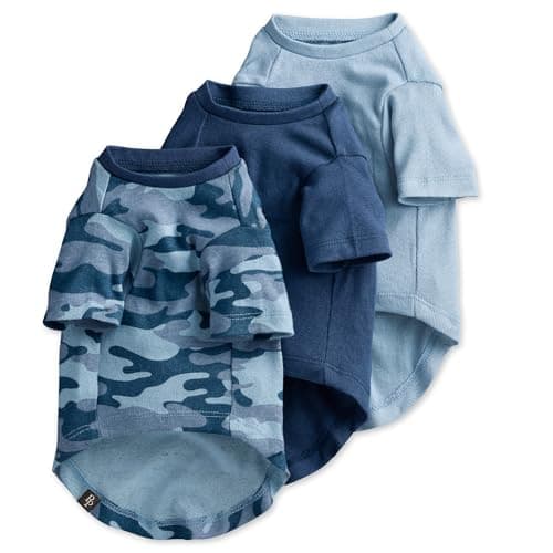 Pet Passion Toby II - The Perfect Tee, 3 Pack Short Sleeve Pet T-Shirt 100% Organic Cotton Tees Clothes for Small, Medium, Large Dogs​​, Navy Camo, Small (10-25 lbs)